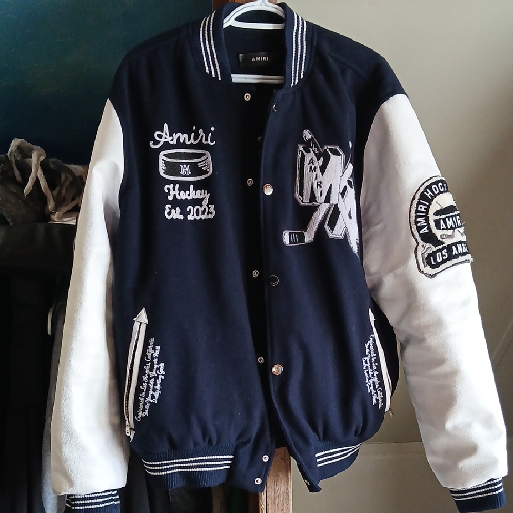 AMIRI Navy and White Varsity Jacket